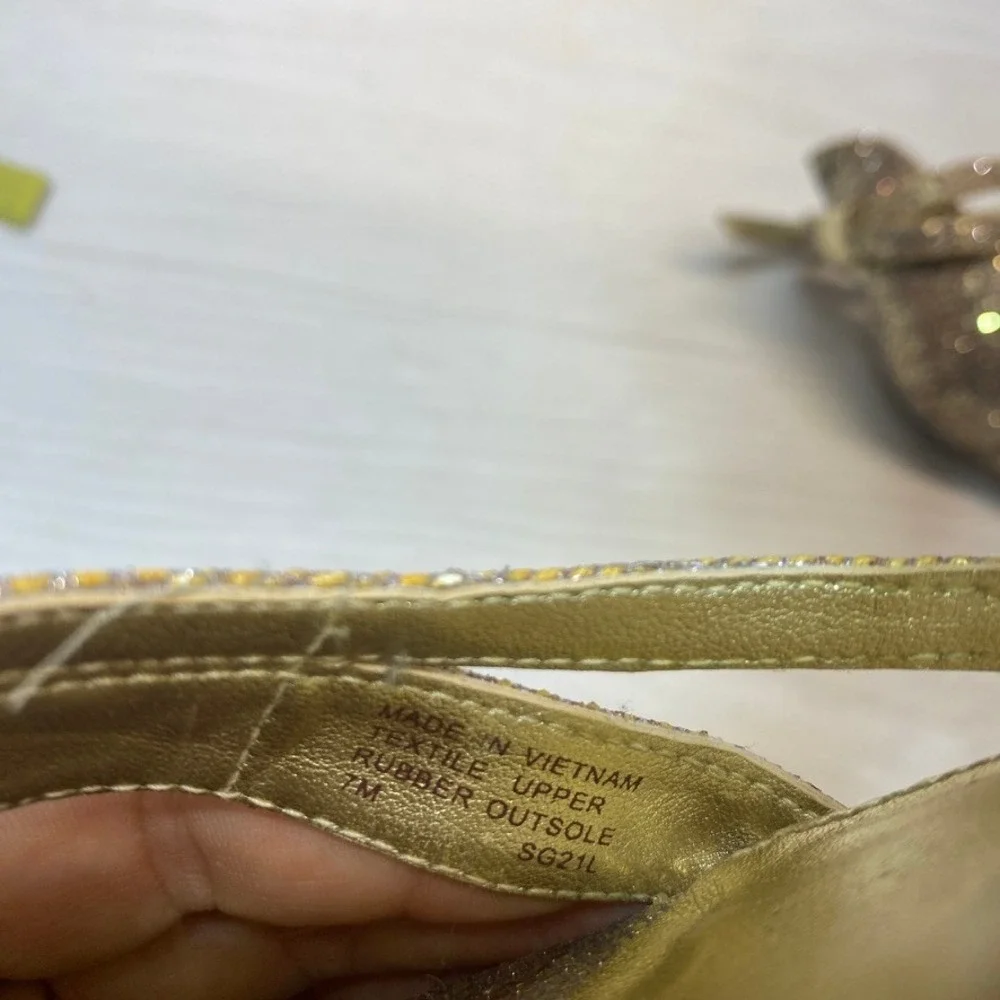 Michael Kors Womens 7M Sandal Heel Glitter Gold Wedding Evening Ankle Strap